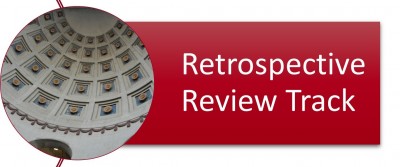 Photo of Ohio Stadium Rotunda with text to right of image reading "Retrospective Review Track"
