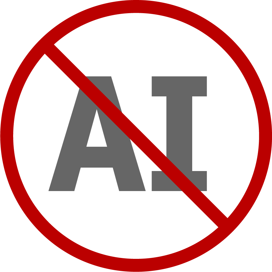 Icon to indicate AI use is not permitted, a red circle with a slash mark through the letters AI.