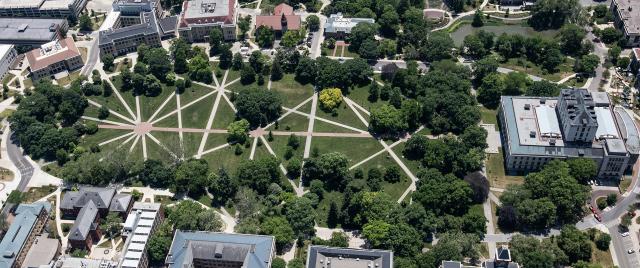 aerial view of the Oval on Ohio State's Columbus campus