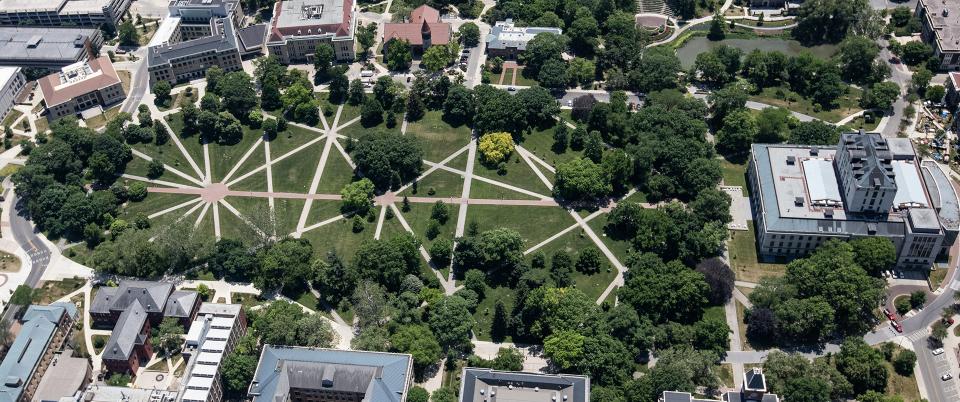 aerial view of the Oval on Ohio State's Columbus campus