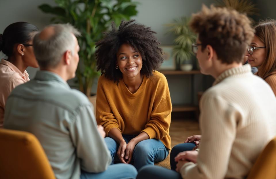 A group of instructors in a discussion circle